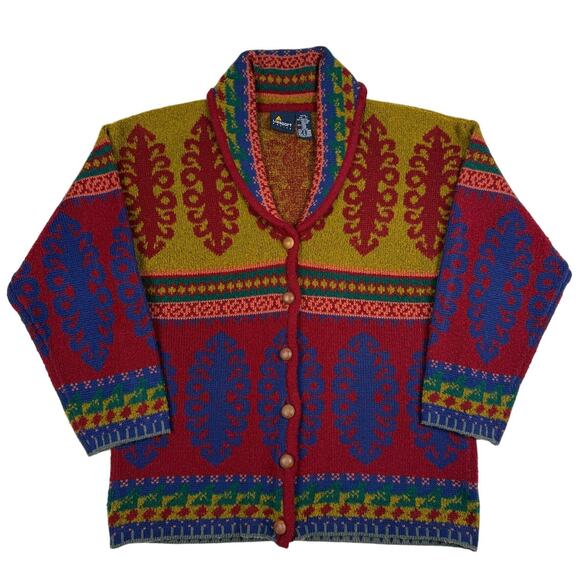 Lizsport Sweaters - Vintage Colorful Wool Acrylic Dark Rainbow Button Sweater Size Small / Petite